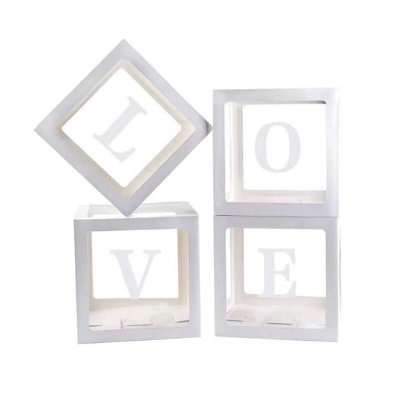Cheinxy 4 Pieces Love Transparent Balloons Boxes with Letters,Valentine’s Day Decorations Balloons Boxes for Anniversary Wedding Engagement Wedding, Bridal Shower, Birthday Party (White)