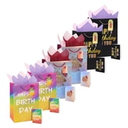 Cheinxy 6 Pcs 13" Happy Birthday Gift Bag with Tissue Paper and Greeting Card for Birthday Party,Birthday Gift Bag Set for Men Women Boys Girls