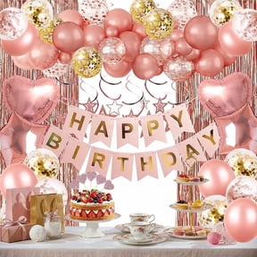 Cheinxy 64Pcs Birthday Party Decoration Kits, Birthday Party Supplies Set for Boys Girls Man and Women(Rose Gold)