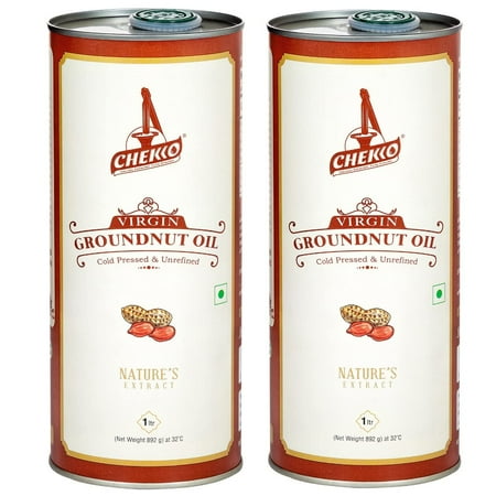 Chekko Cold Pressed Groundnut/Peanut Oil (Virgin, Kachi Ghani, Chekku) | 100% Natural, Pure & Wood Pressed (2L) for Cooking - (1 Litre*Pack of 2)