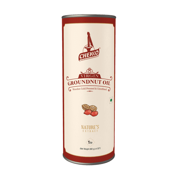 Chekko Cold Pressed Virgin Groundnut Oil | 100% Natural, Pure & Wood Pressed (1L - 33 OZ) for Cooking