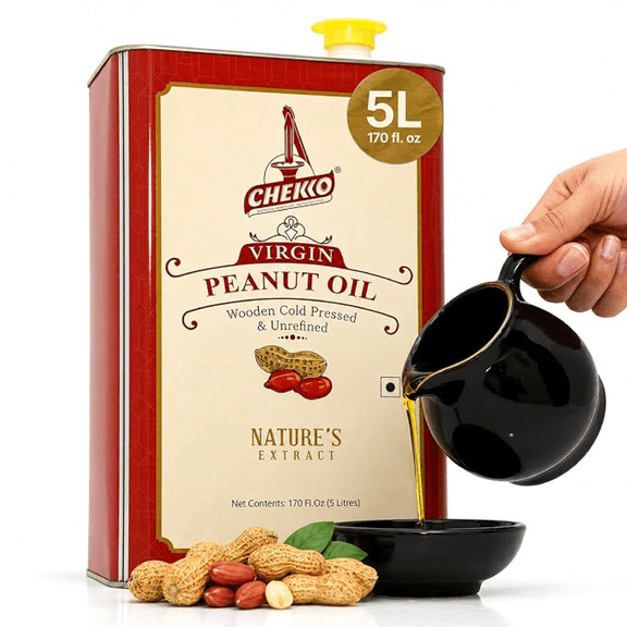 Chekko Cold Pressed Peanut Oil | 100% Natural & Pure (5L - 169 oz) for Cooking