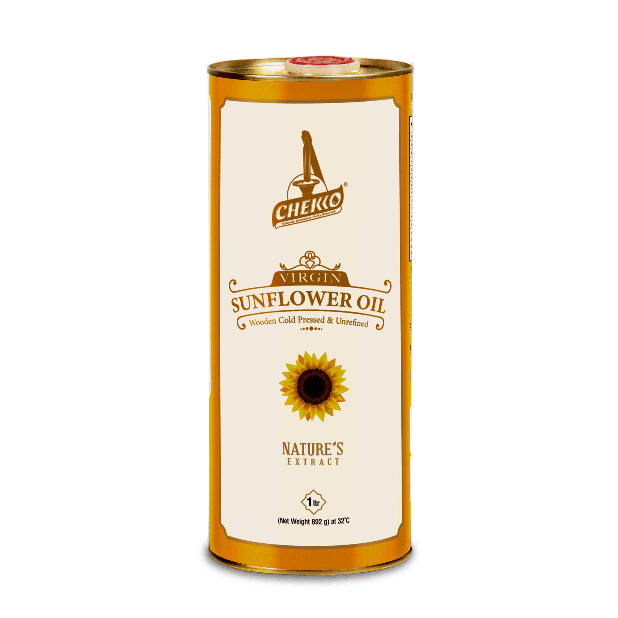 Chekko Cold Pressed Virgin Sunflower Oil 1 litre |  Pure Edible Cooking Sunflower Oil for Frying, Sauting & Daily Use