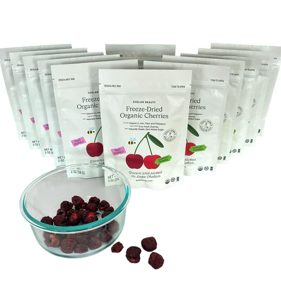 Chelan Ranch Organics Freeze-Dried Organic Cherries, Non-GMO & Vegan, 2 Ounce Bag (12-Pack)