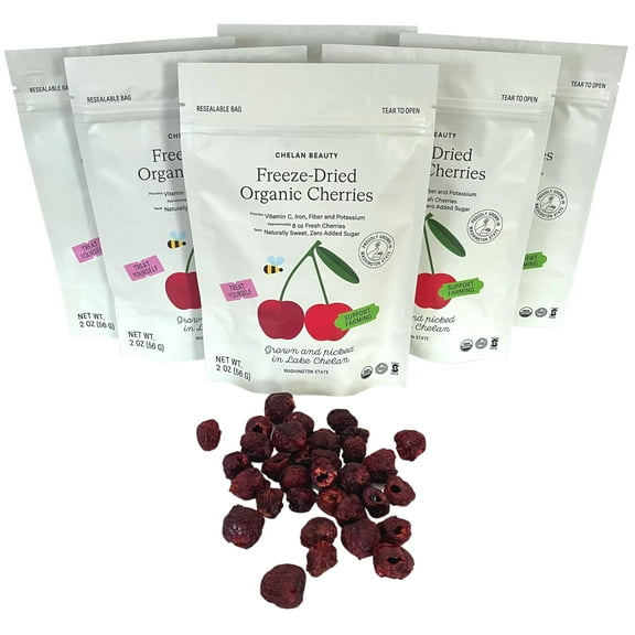 Chelan Ranch Organics Freeze-Dried Organic Cherries, Non-GMO & Vegan, 2 Ounce Bag (6-Pack)
