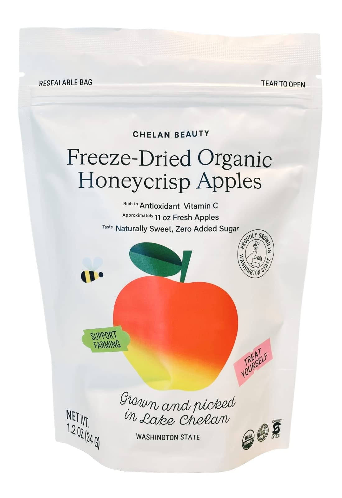 Chelan Ranch Organics Freeze-Dried Organic Honeycrisp Apples, Non-GMO & Vegan, 1.2 Ounce Bag (6-Pack)