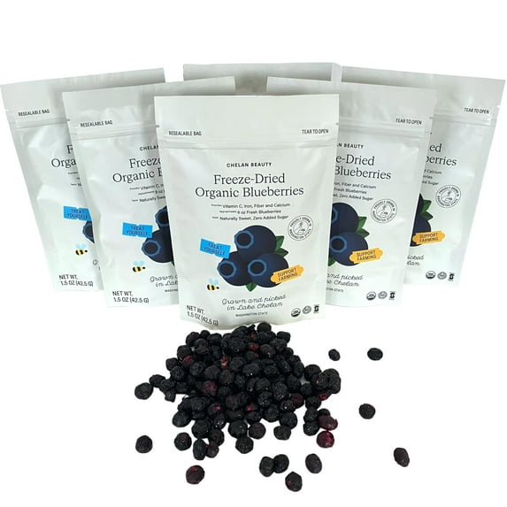 Chelan Ranch Organics Premium Freeze-Dried Organic Blueberries, Non-GMO & Vegan, 1.5 Ounce Bag (6-Pack)