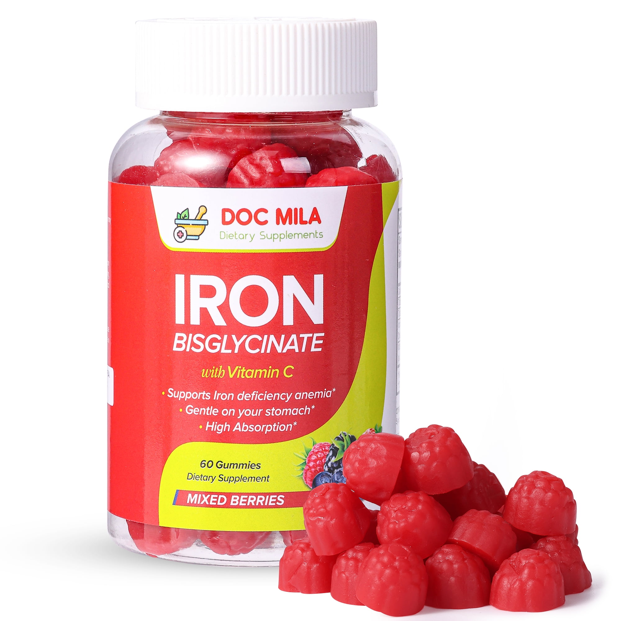 Iron Supplement for Kids and Adults Iron Bisglycinate Gummies 25mg with Liposomal Vit C 60
