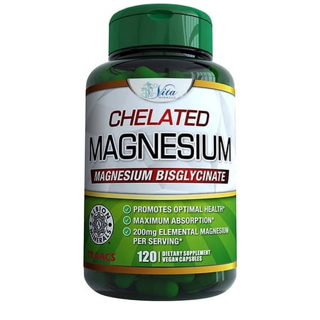 Chelated Magnesium Glycinate 200mg Supplement - High Absorption Vegan Capsules Ultra Bioavailable