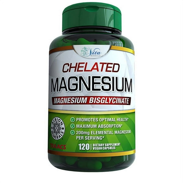 Chelated Magnesium Glycinate 200mg Supplement High Absorption Vegan