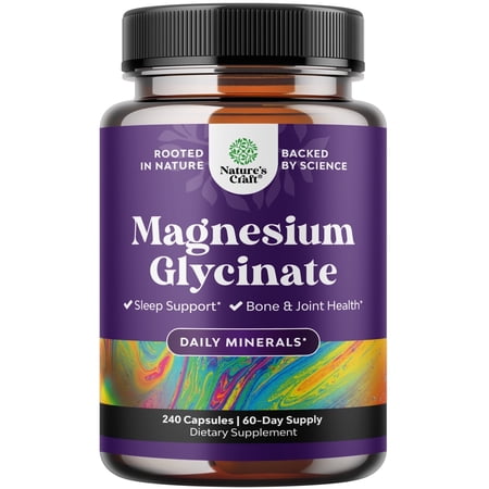 Nature’s Craft Pure Magnesium Glycinate Supplement for Relaxation and Sleep Support, 240 Capsules