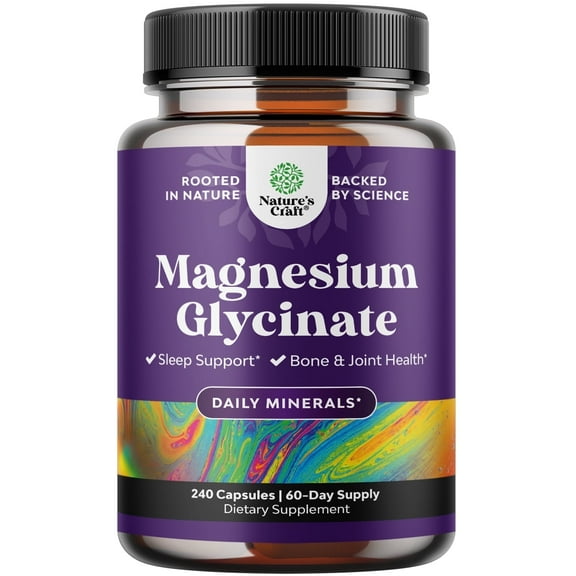 Nature’s Craft Pure Magnesium Glycinate Supplement for Relaxation and Sleep Support, 240 Capsules