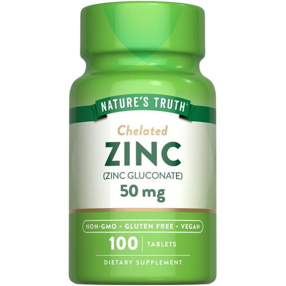 Chelated Zinc 50mg | 100 Tablets | Essential Mineral Supplement | from Zinc Gluconate | by Nature's Truth