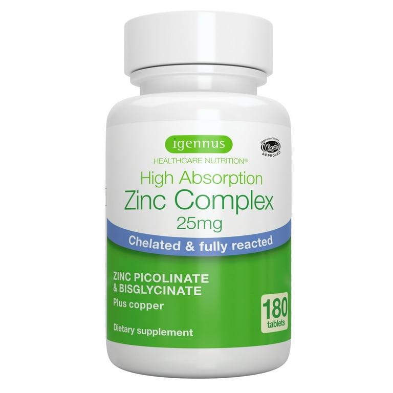 Igennus Chelated Zinc 25mg, with Copper, Picolinate and