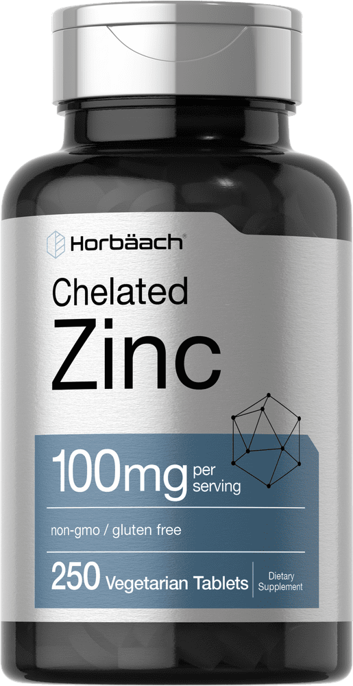Chelated Zinc Supplement 100mg | 250 Tablets | Vegetarian Formula | by Horbaach