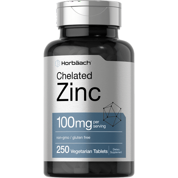 Chelated Zinc Supplement 100mg | 250 Tablets | Vegetarian Formula | by Horbaach