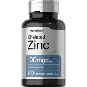 Chelated Zinc Supplement 100mg | 250 Tablets | Vegetarian, Non-GMO, Gluten Free | by Horbaach