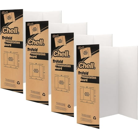 Chell 36" x 48" Large Trifold Poster Board, White Corrugated Project Boards for Science Fair, School Projects, Event Displays and Business Presentations