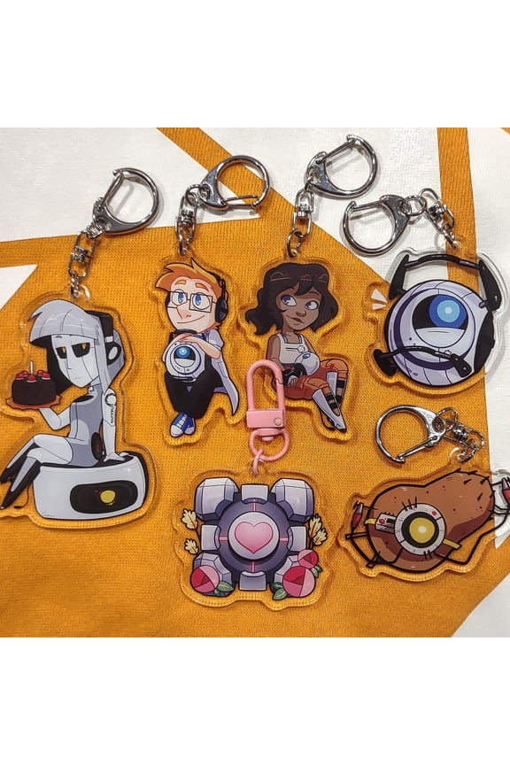 Chell, Wheatley, PotaDOS, GLaDOS, Companion Cube Portal 2 Acrylic Charm Keychains (1 keychain)