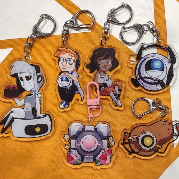 Chell, Wheatley, PotaDOS, GLaDOS, Companion Cube Portal 2 Acrylic Charm Keychains (1 keychain)