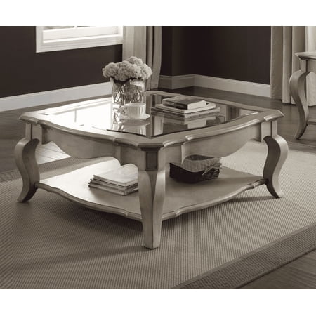 Chelmsford Clear Glass & Antique Taupe Finish Coffee Table
