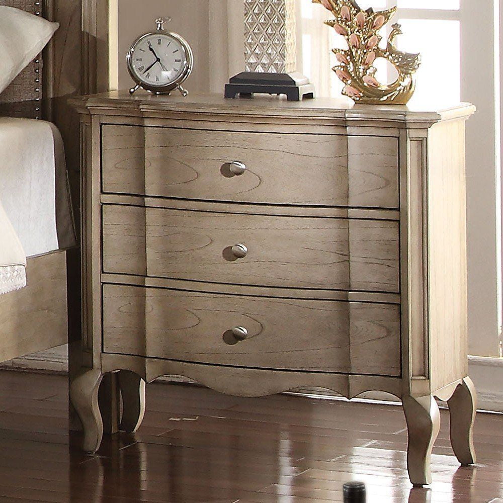 Antique Taupe 3-Drawer Nightstand with Cabriole Legs