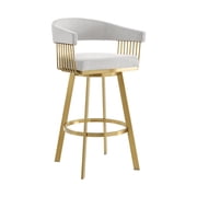 Chelsea 26" Swivel Counter Stool with Gold Brushed Stainless Steel and Silver Fabric