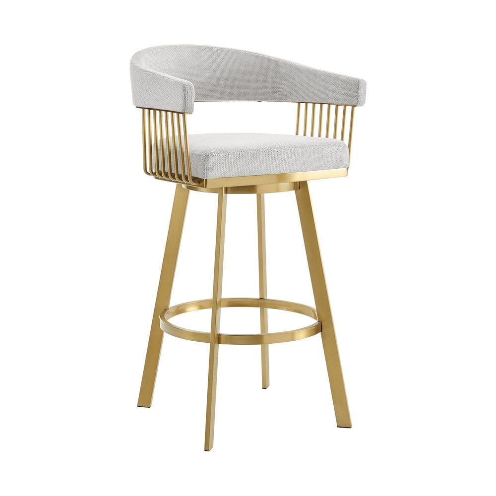 Chelsea 30" Swivel Bar Stool with Gold Brushed Stainless Steel and Silver Fabric