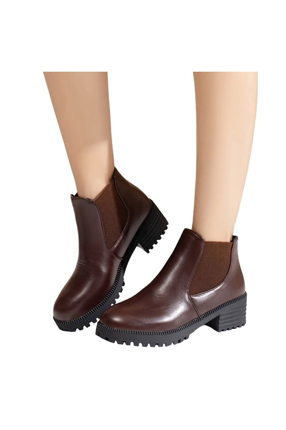 Chelsea Ankle Boots for Women Platform Lug Sole Chunky Heel Round Toe Slip on Stretch Fall Short Booties