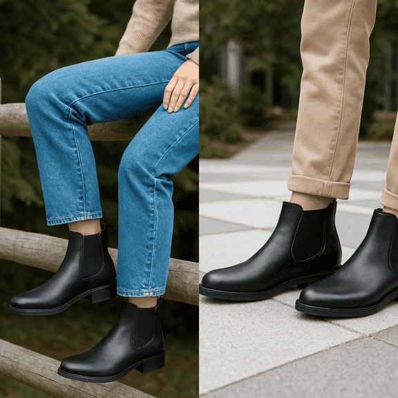 Chelsea Boots Women – Black Leather Ankle Boots, Slip-on Low Heel, Comfortable Walking Shoes, Sizes 3-12