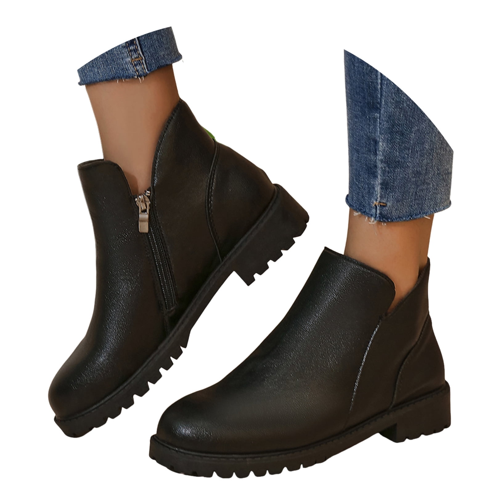 Chelsea Boots Women Platform Lug Sole Chunky Heel Leather Ankle Booties