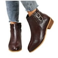 thumbnail image 1 of Chelsea Boots Women Retro Leather Stacked Low Heel Zipper Ankle Booties Fashion Buckles Winter Fall Dressy Boots, 1 of 6
