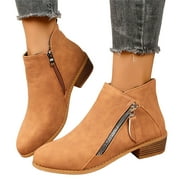 Chelsea Boots Women Trendy Double Side Zipper Stacked Low Heel Pointed Toe PU Leather Fall Ankle Booties