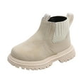 thumbnail image 1 of Chelsea Boots for Girl Kids Waterproof Leather Lug Sole Fashion Splice Side Zipper Round Toe Short Ankle Booties Beige 6.5 Toddler, 1 of 5