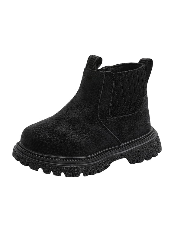 Chelsea Boots for Girl Kids Waterproof Leather Lug Sole Fashion Splice Side Zipper Round Toe Short Ankle Booties Black 12 Little Kid