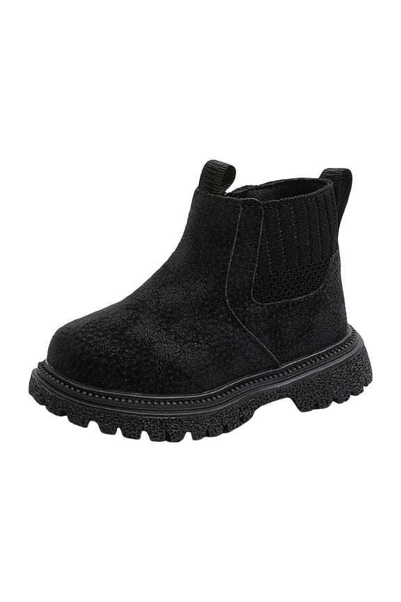 Chelsea Boots for Girl Kids Waterproof Leather Lug Sole Fashion Splice Side Zipper Round Toe Short Ankle Booties Black 12 Little Kid