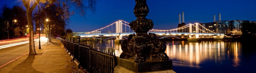 Chelsea Bridge with Battersea Power Station at dusk Thames River London England Canvas Art - Panoramic Images (36 x 12)