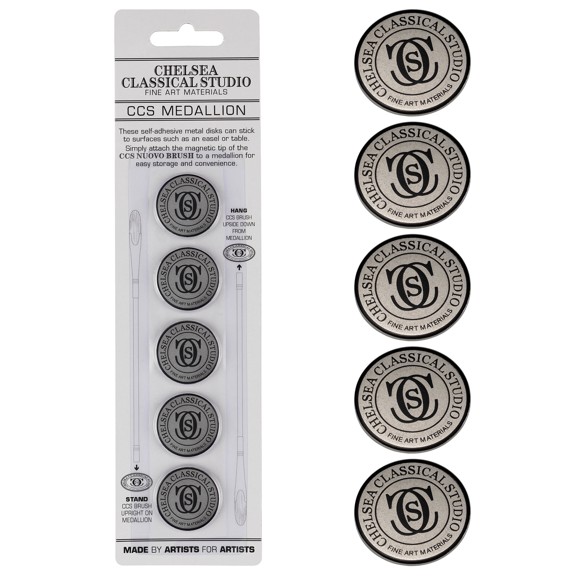 Chelsea Classical Studio Nuovo Long Handle Professional Paint Brush - Metal Medallions 5-Pack