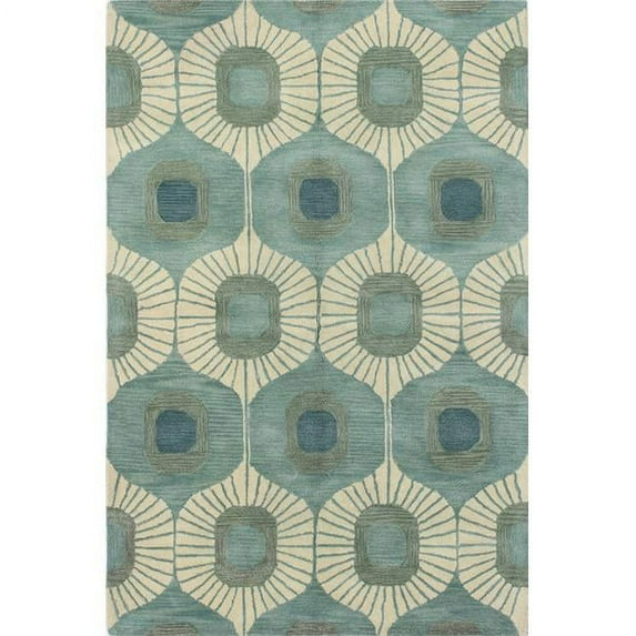 Chelsea Collection Geometric Contemporary 100 Percent Wool Hand Tufted Area Rug, Aqua - 3 ft. 6 in. x 5 ft. 6 in.