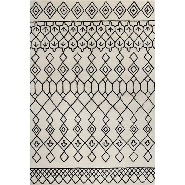 Handmade Ivory & Black Geometric Wool Area Rug 4' x 6'