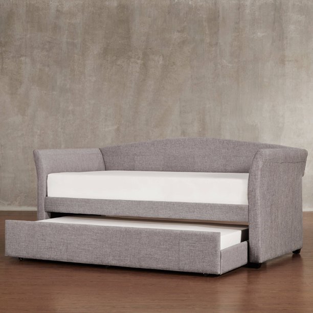 Chelsea Lane Curved Arm Linen Daybed with Trundle, Light Grey - Walmart.com