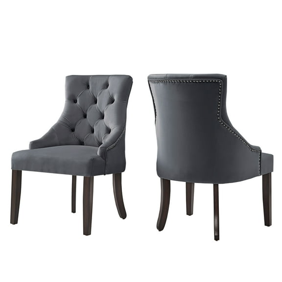Weston Home Chelsea Lane Curved Back Velvet Tufted Dining Chair, Dark Gray (Set of 2)