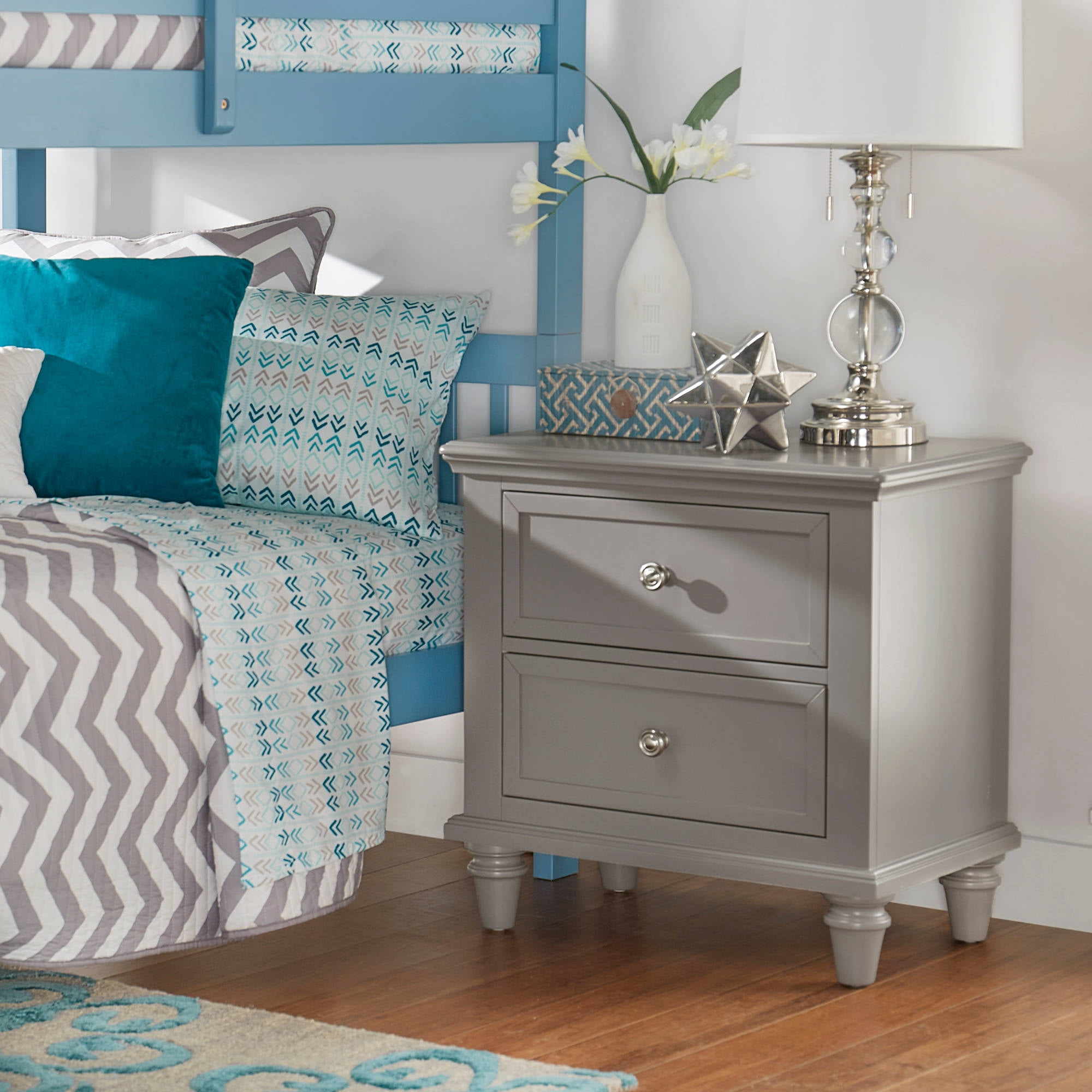 Chelsea Lane Elise 2-Drawer Nightstand End Table, Frost Gray