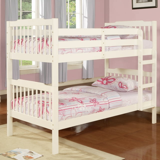 Chelsea Lane Elise Convertible Twin Over Twin Wood Bunk Bed, White