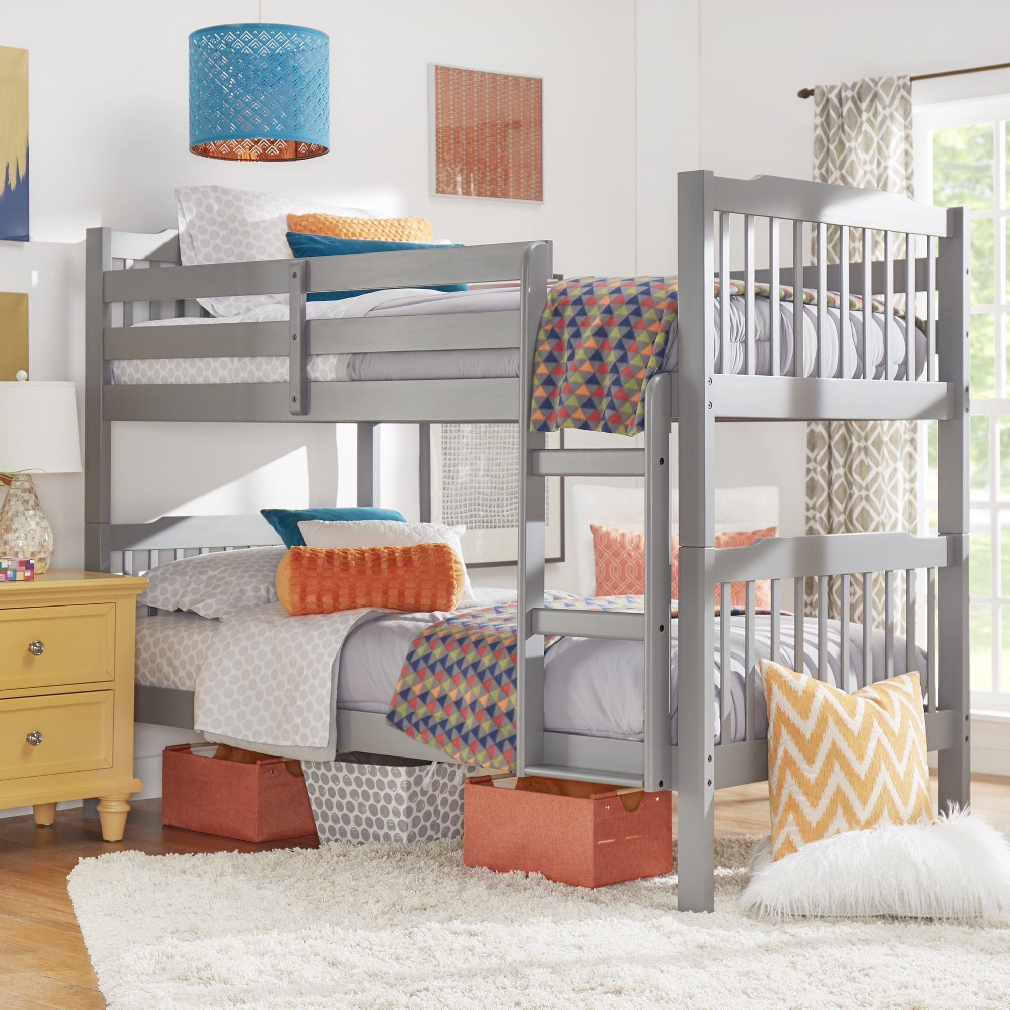 Chelsea Lane Elise Convertible Twin over Twin Wood Bunk Bed Grey