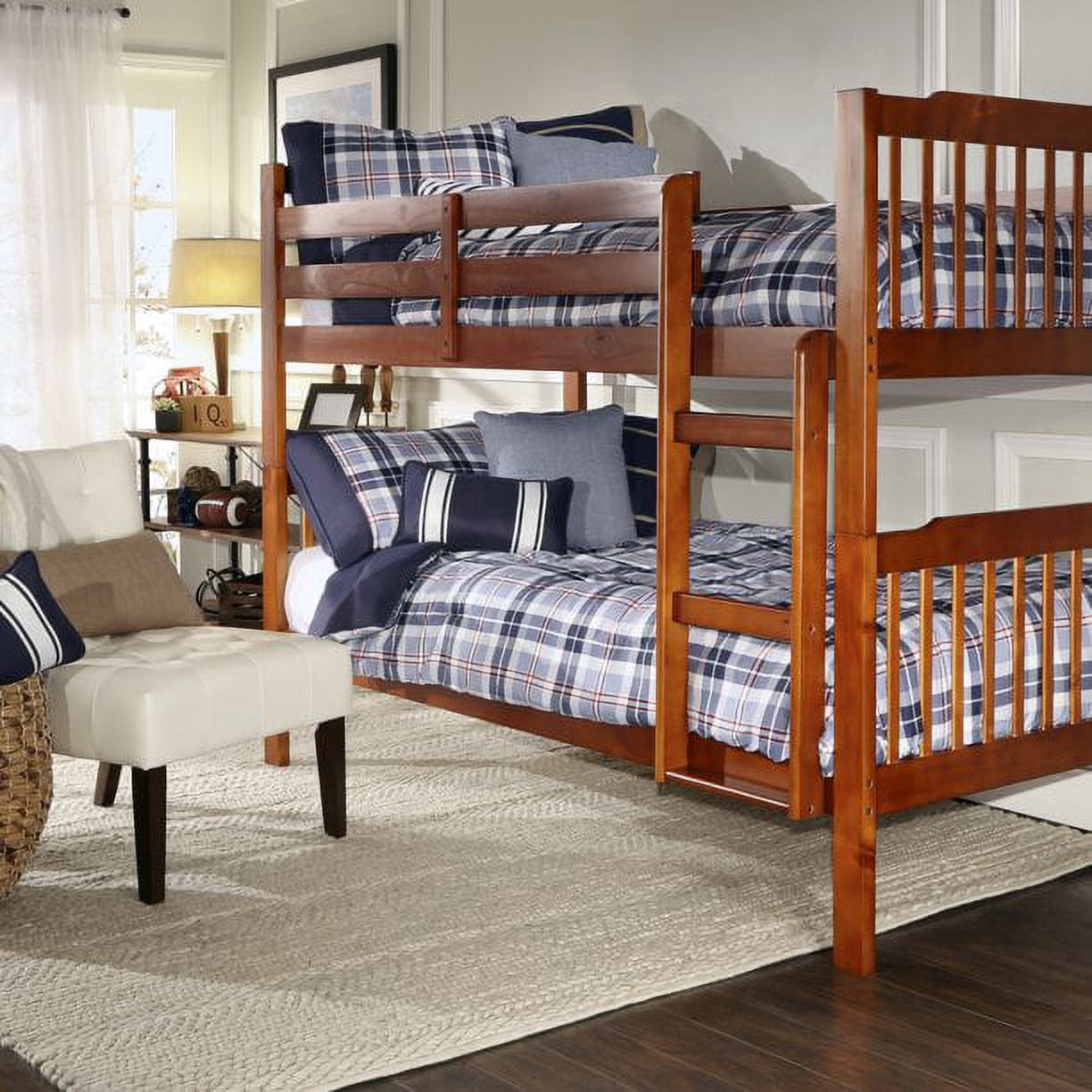 Chelsea Lane Elise Convertible Twin over Twin Wood Bunk Bed, Mahogany