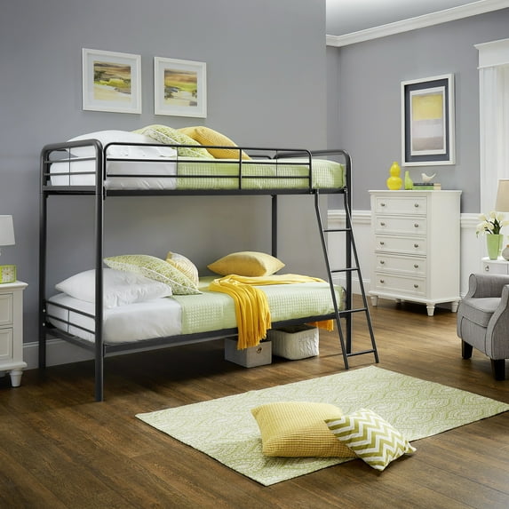 Chelsea Lane Elise Twin over Twin Modern Metal Bunk Bed with Ladder, Black