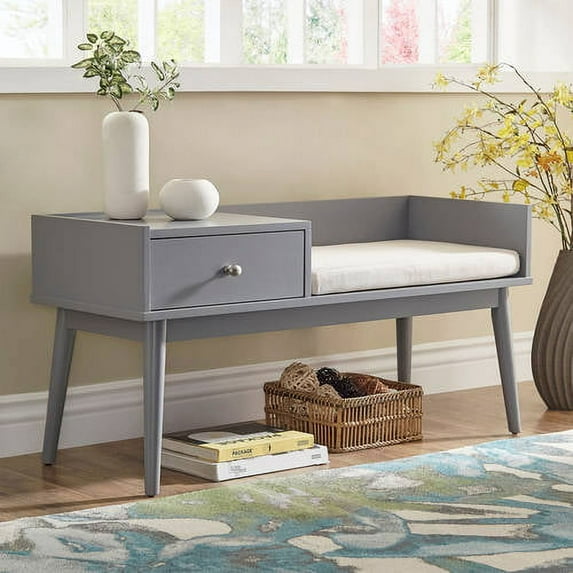 Chelsea Lane Ethan Wood Bench with 1 Drawer, Frost Gray