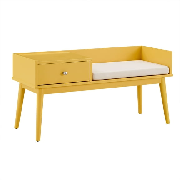 Weston Home Chelsea Lane Ethan Wood Bench with 1 Drawer, Yellow