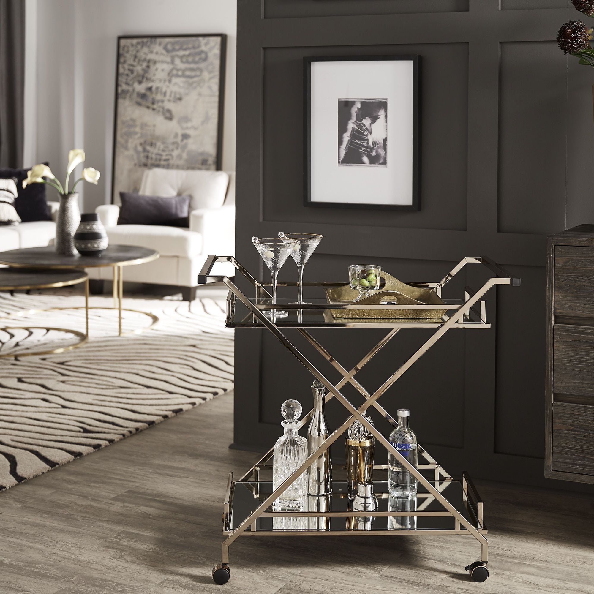 Weston Home Grosseto Champagne Gold Bar Cart